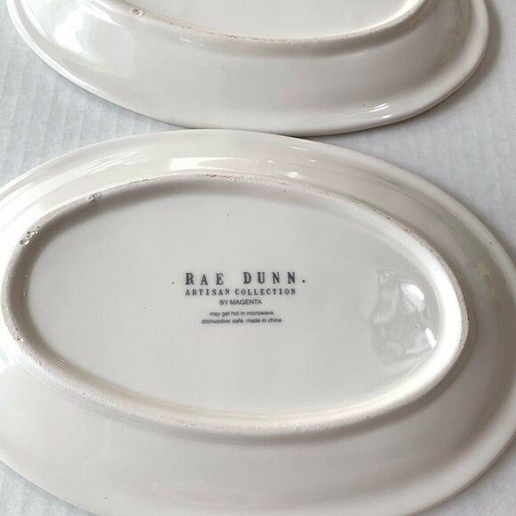 2 Rae Dunn Artisan Collection Magenta Let’s Eat Ovals Snack Appetizer Plates - Picture 8 of 10